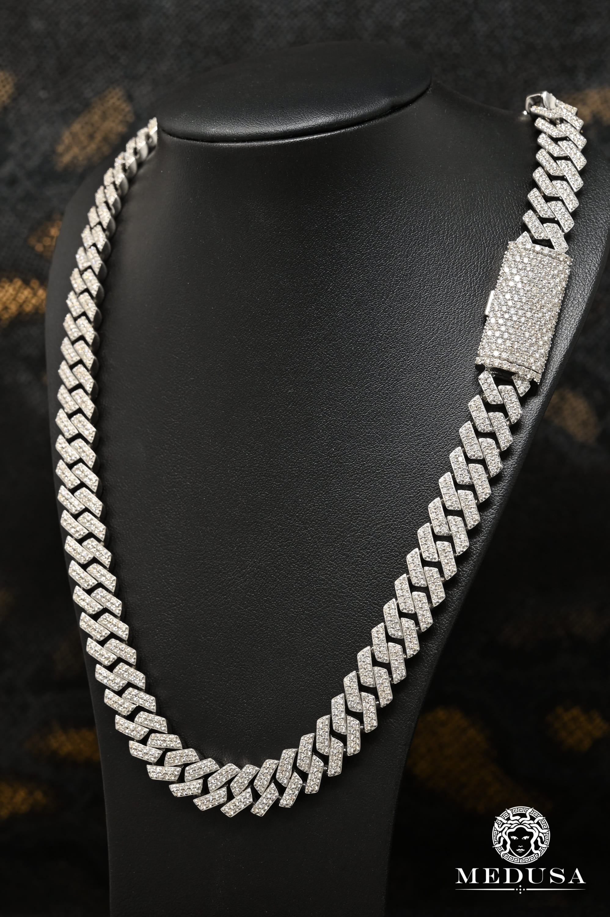 12mm Cuban Prong Diamond White Gold