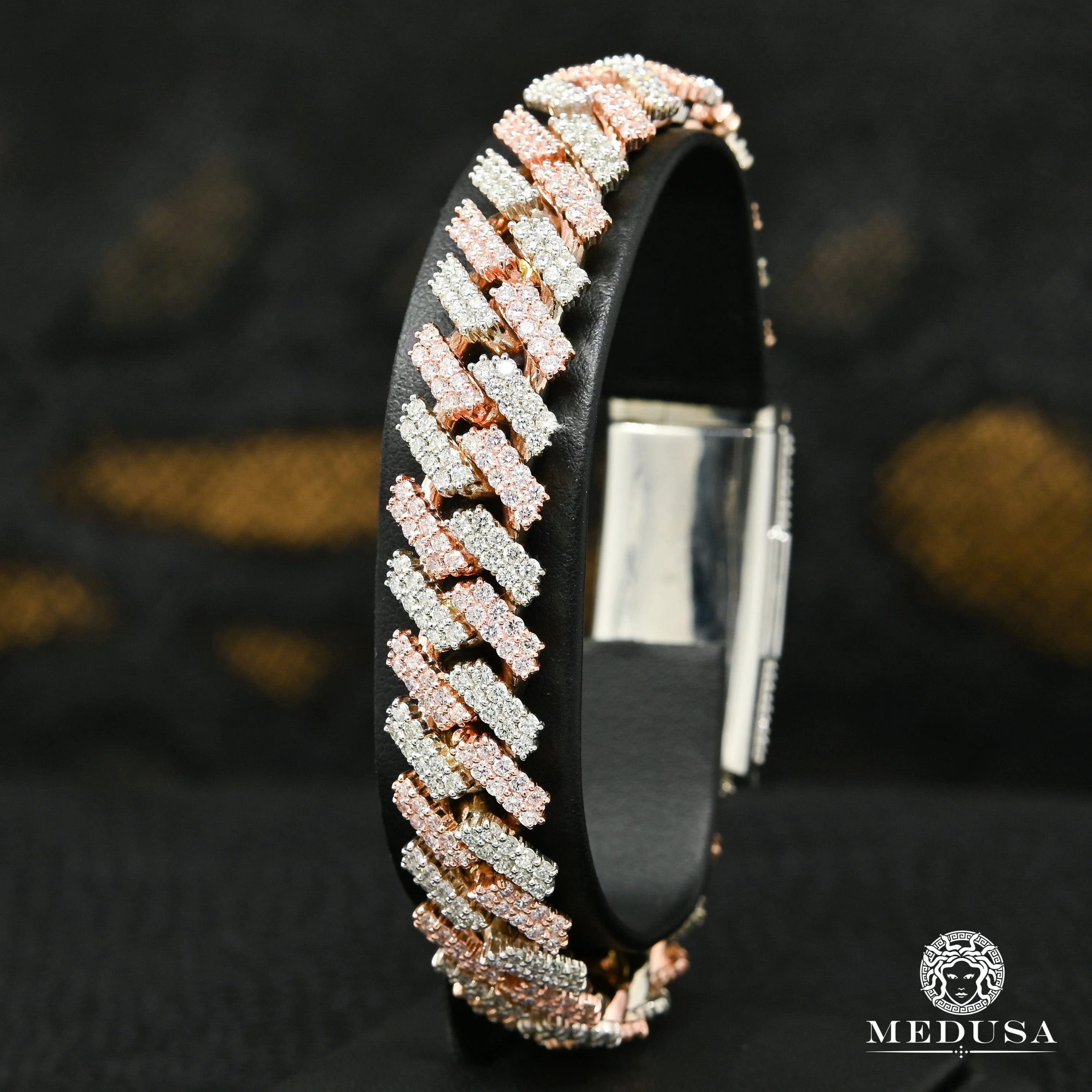 14mm Cuban Prong Bracelet Gold 2 Tones Big-Lock - Image 2