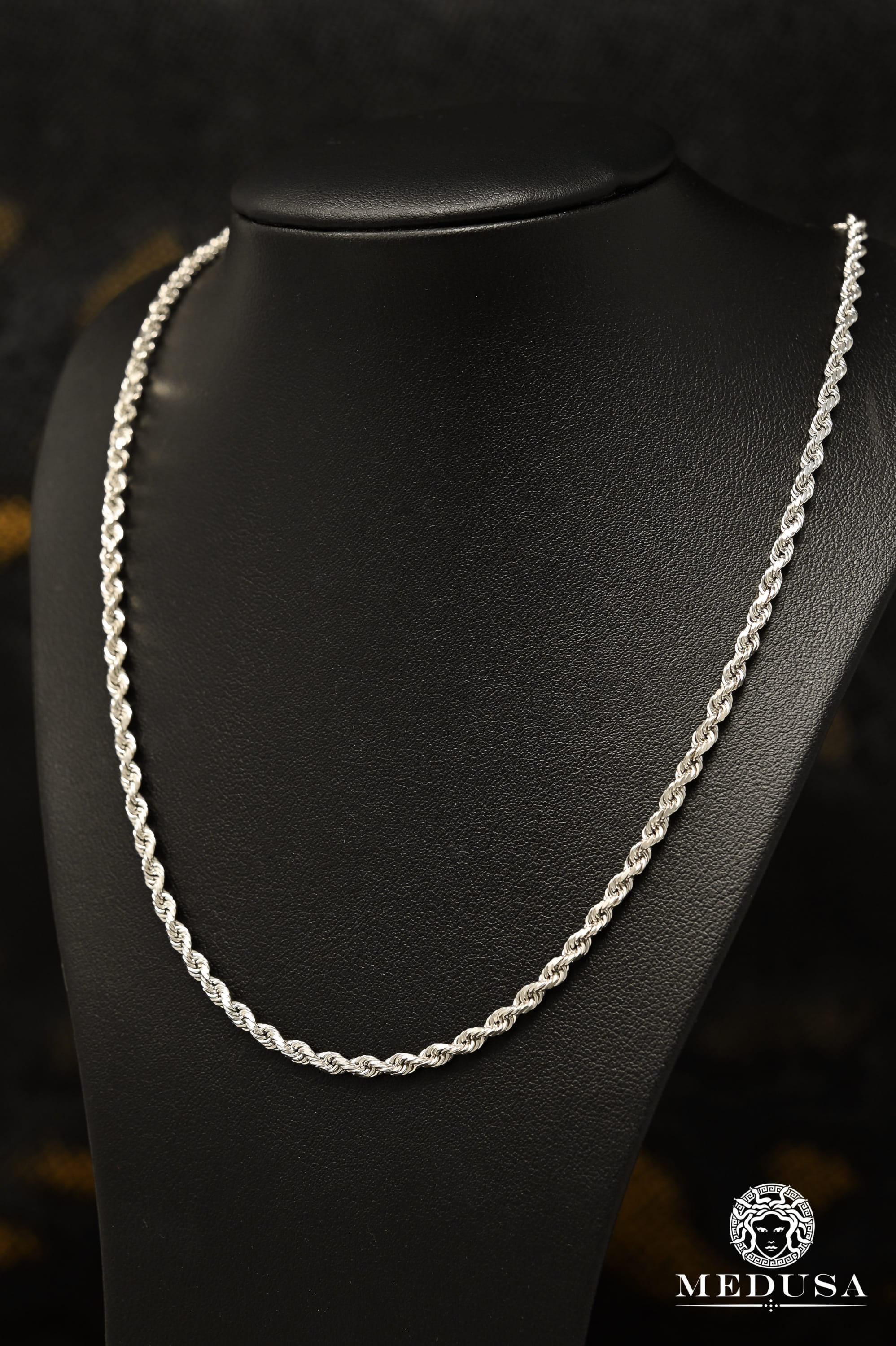 3mm Rope Solid White Gold 