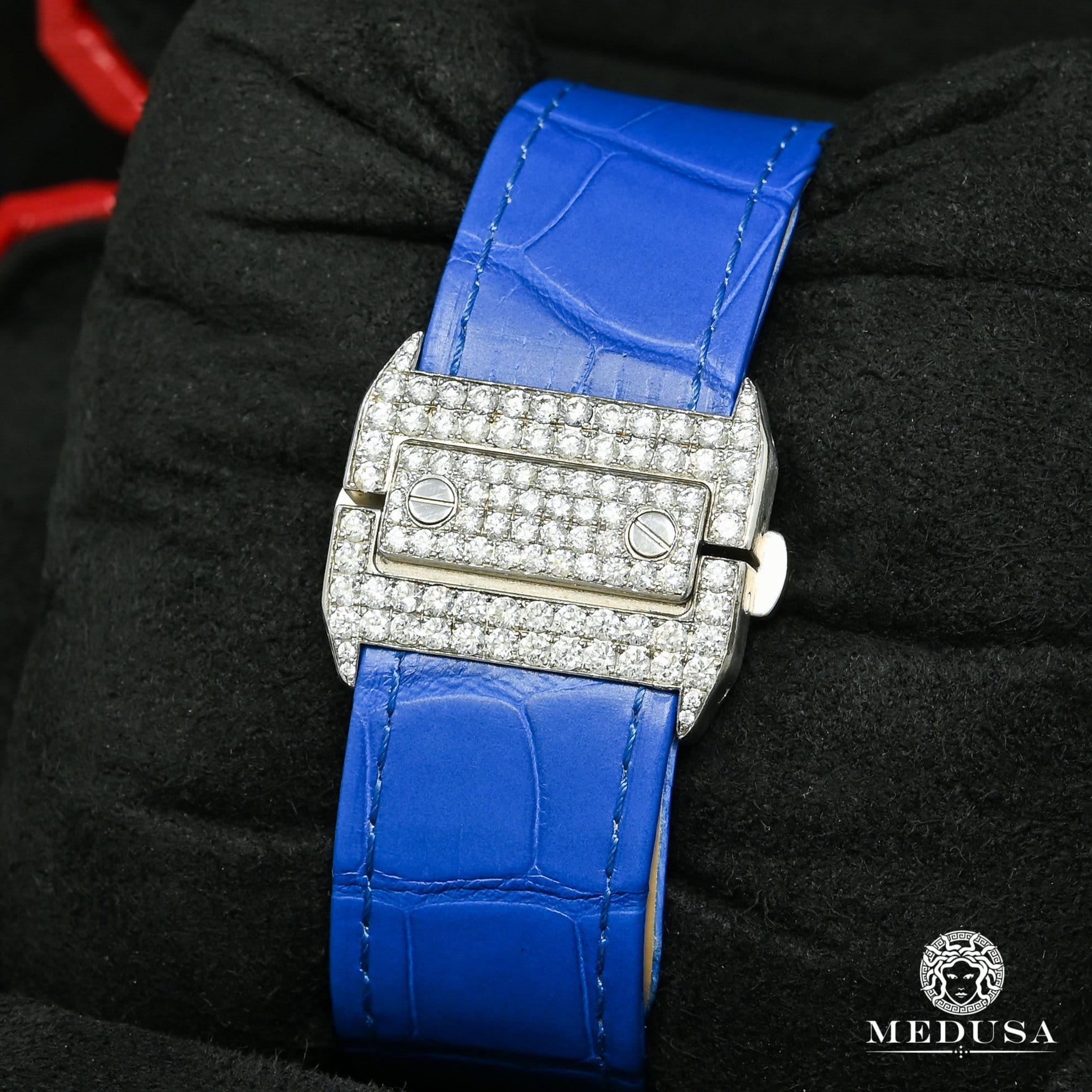 40mm Cartier Santos 100 Iced - Blue Crocodile - Image 4