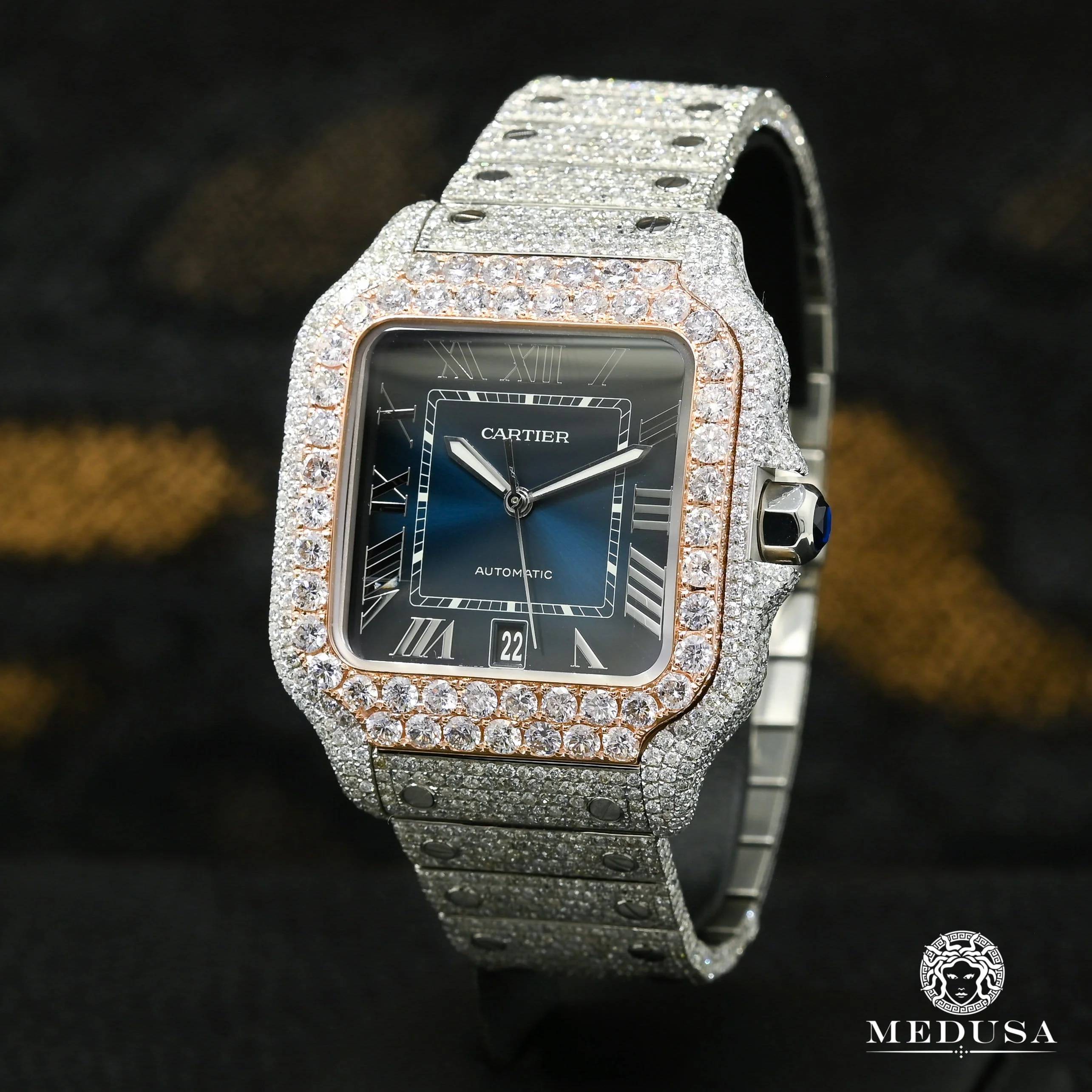 40mm Cartier Santos 100 XL - Blue Full Iced Everose