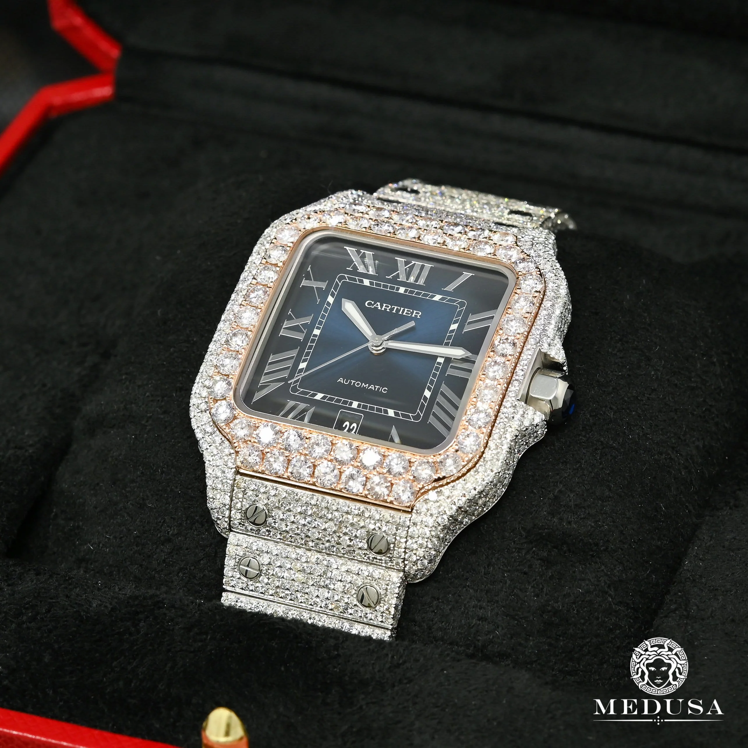 40mm Cartier Santos 100 XL - Blue Full Iced Everose - Image 4