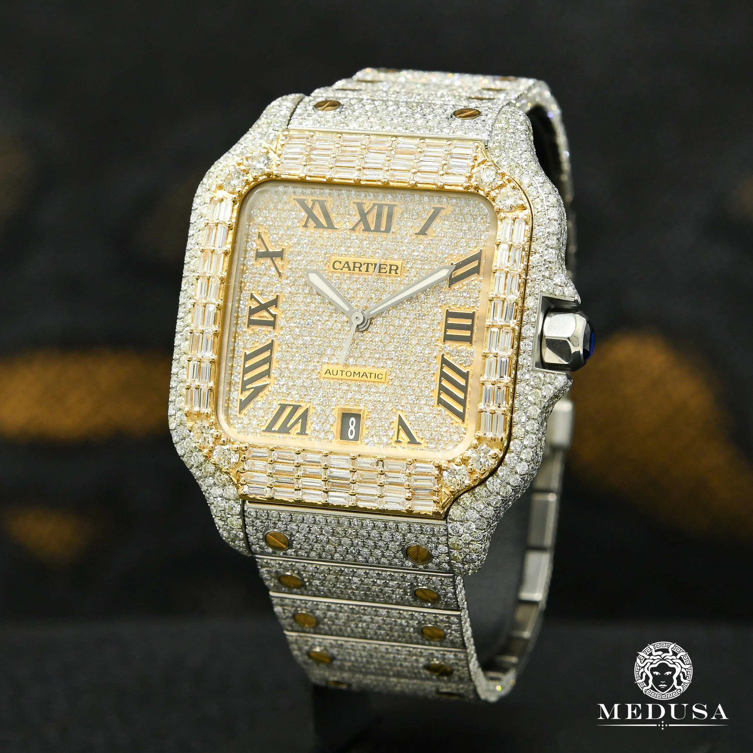 40mm Cartier Santos 100 XL - Full Iced Emerald Cut