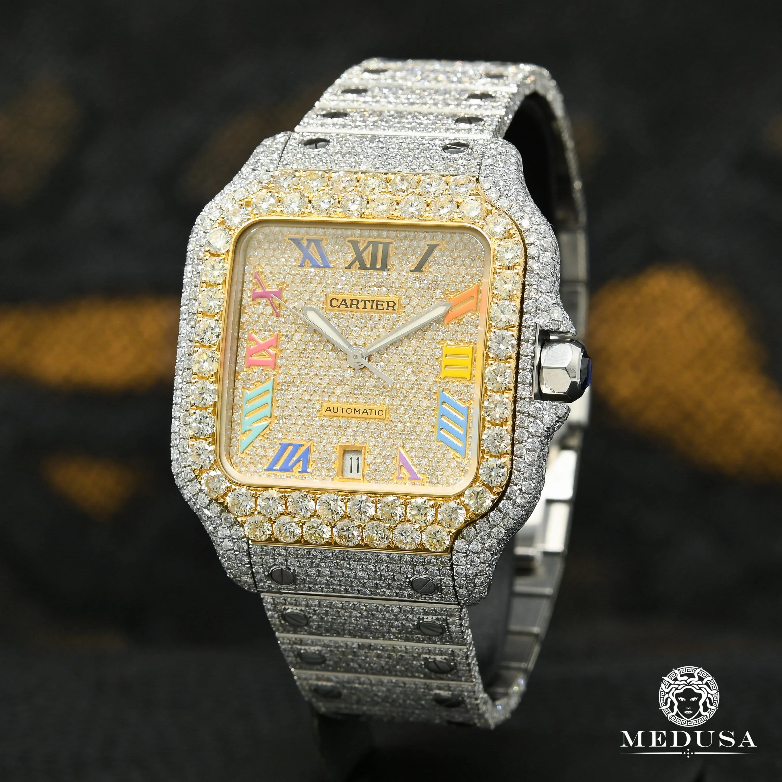40mm Cartier Santos 100 XL - Full Iced Rainbow