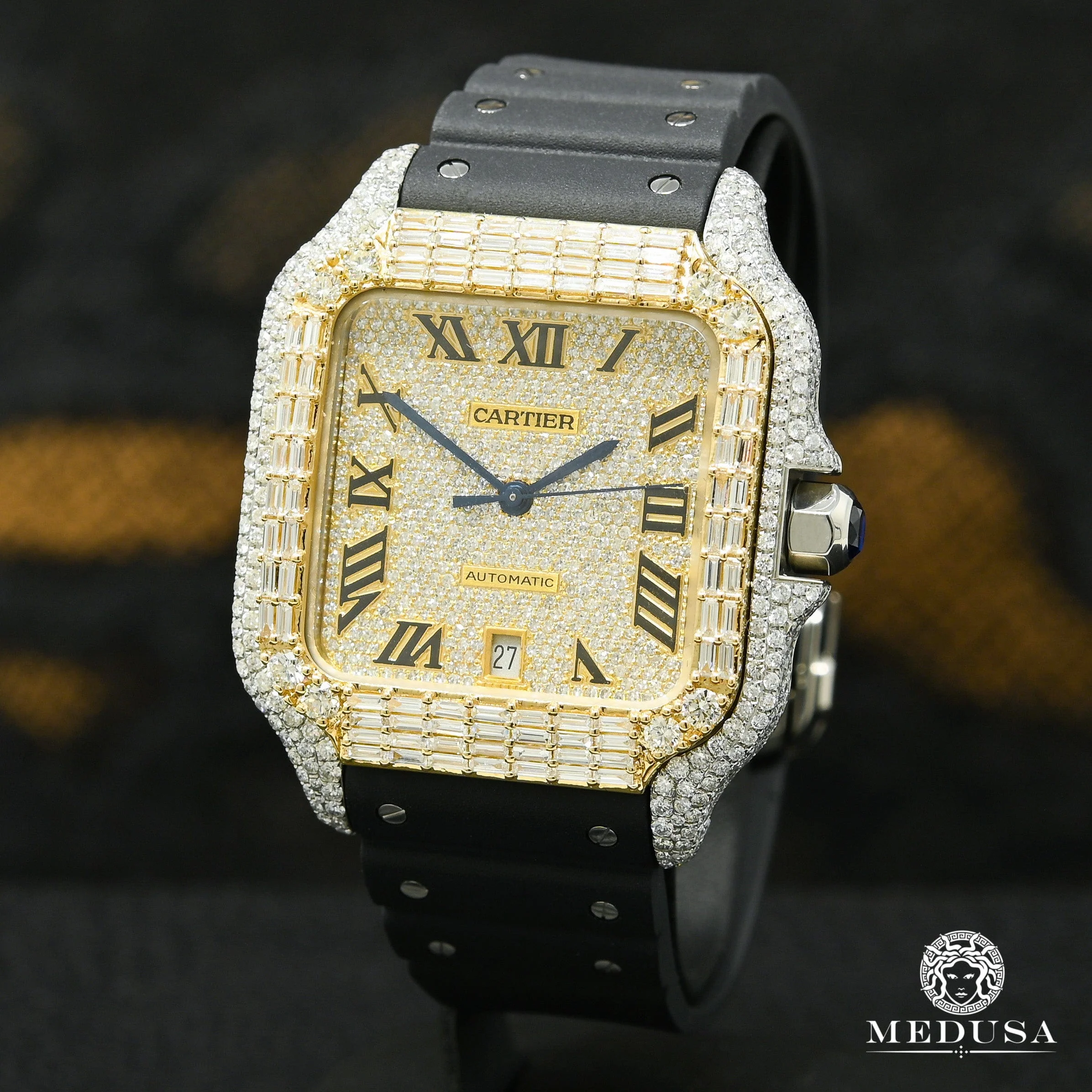 40mm Cartier Santos 100 XL - Rubber Iced Emerald Cut