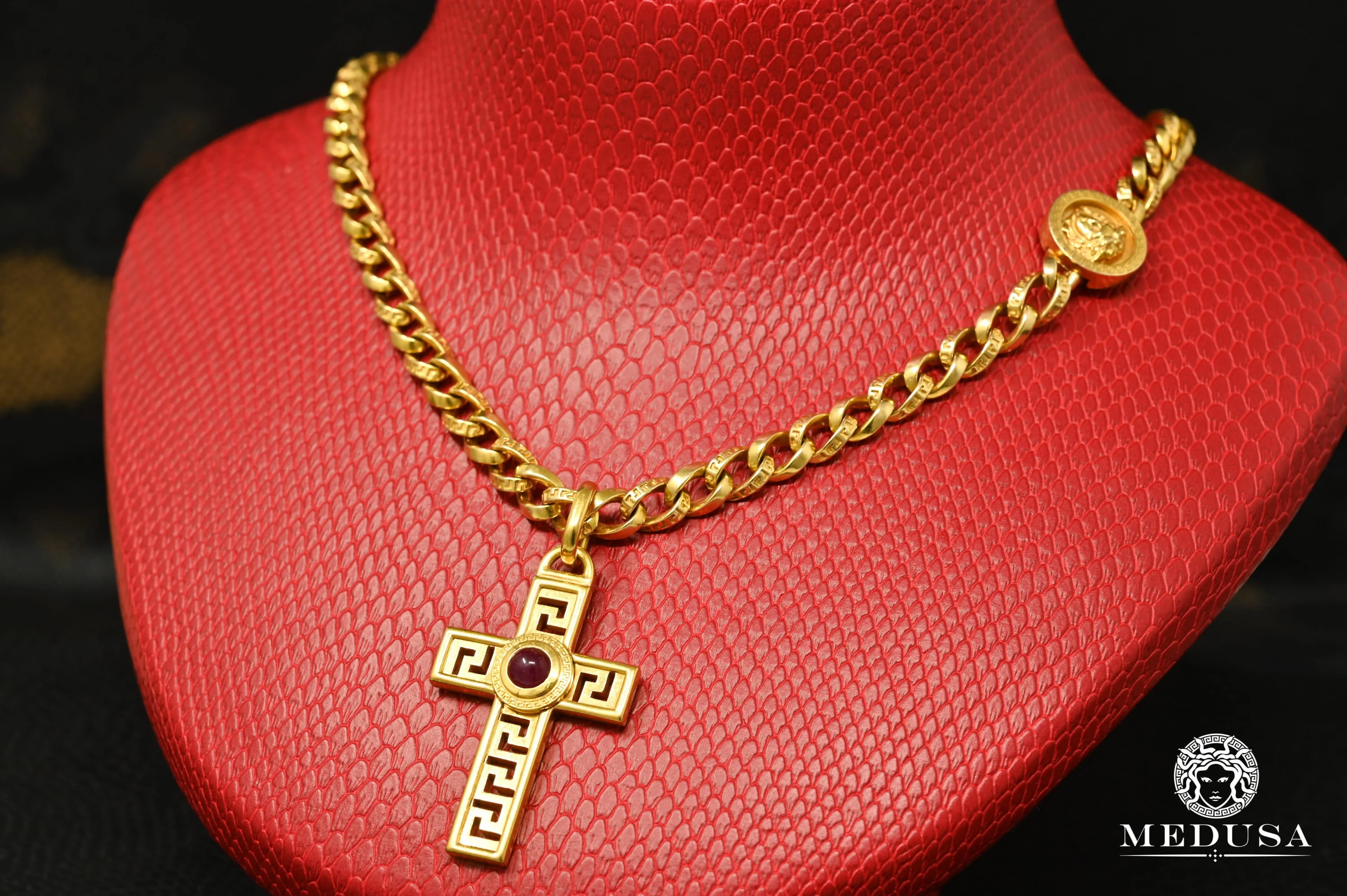 7mm Gianni Versace Original Chain with Ruby Cross 750