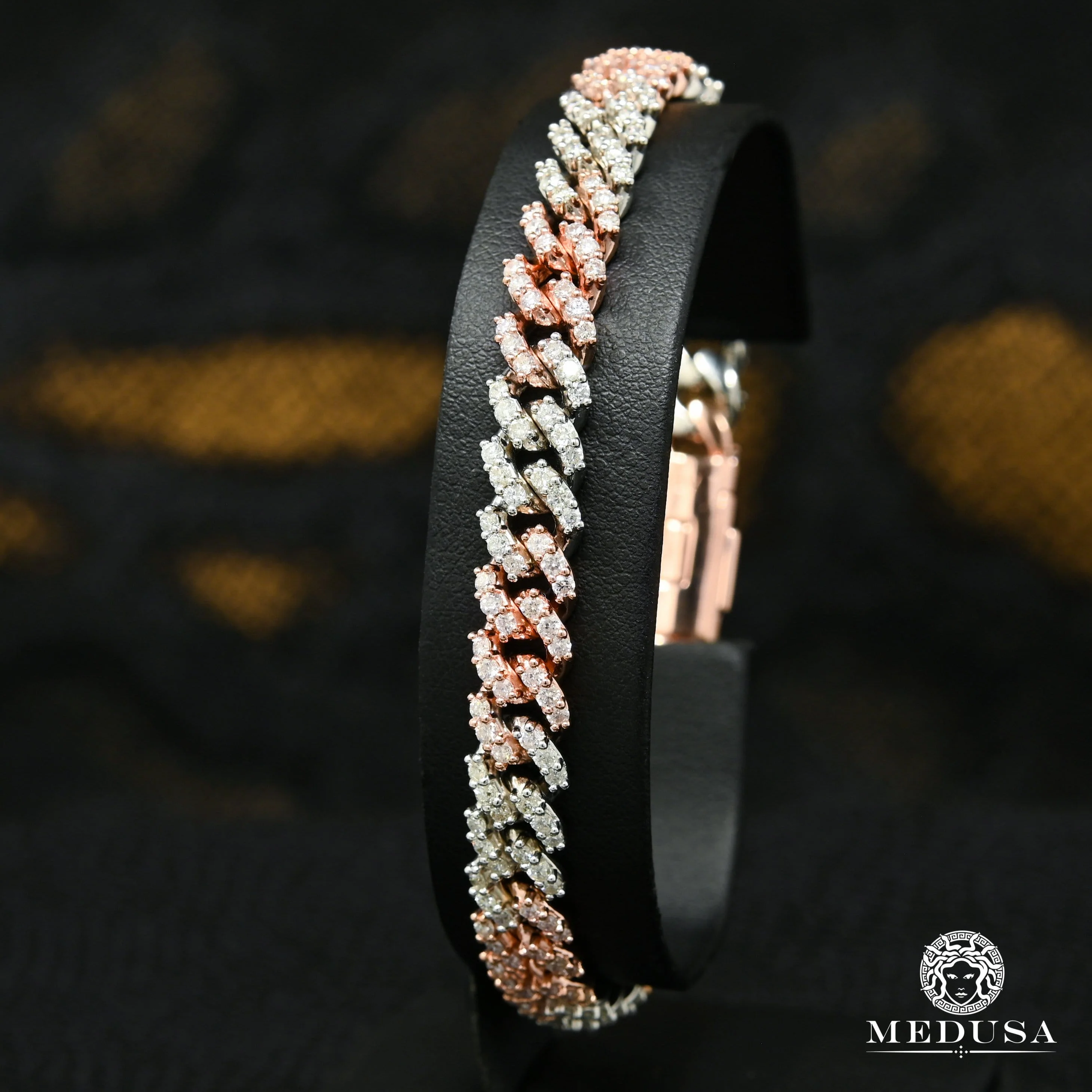 8mm Cuban Prong Iced Rose Gold Two-Tone Bracelet