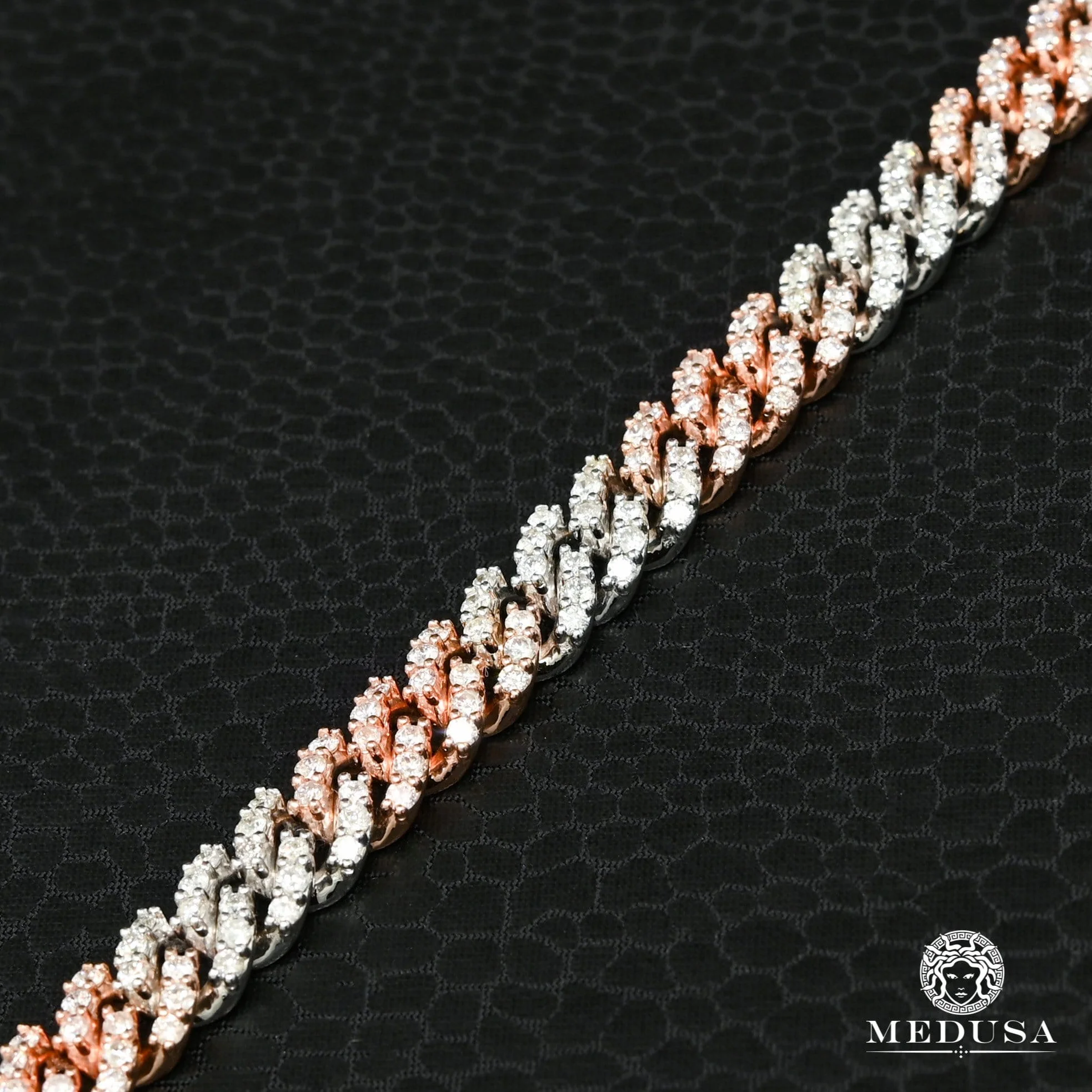 8mm Cuban Prong Iced Rose Gold Two-Tone Bracelet - Image 2