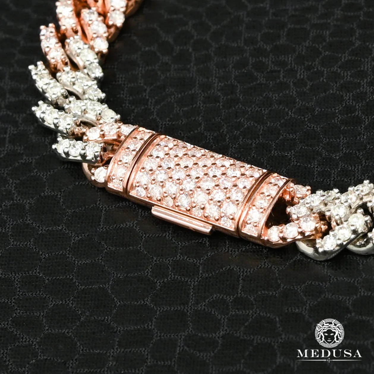 8mm Cuban Prong Iced Rose Gold Two-Tone Bracelet - Image 3