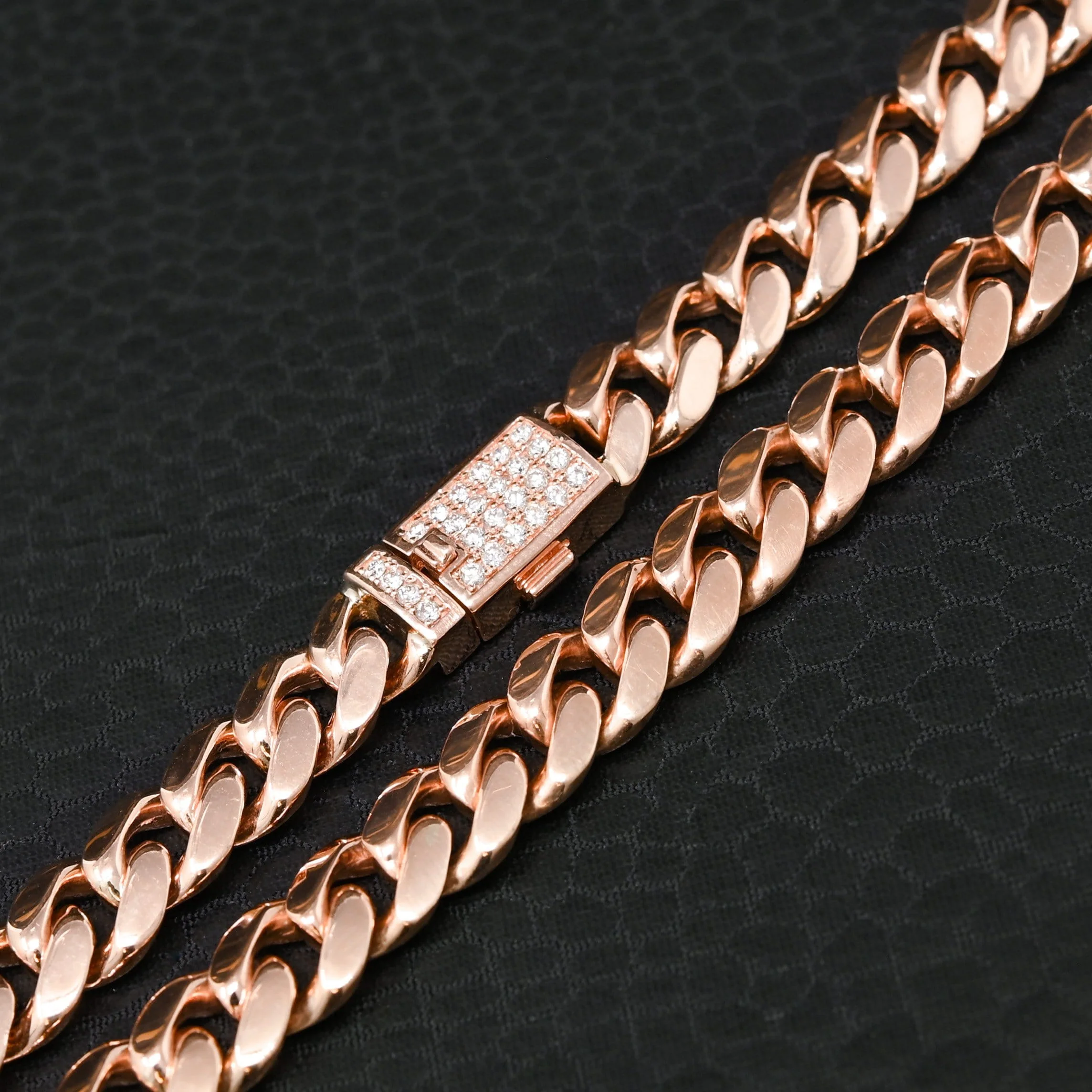 8mm Cuban Solid Diamond Lock Or Rose  - Image 2