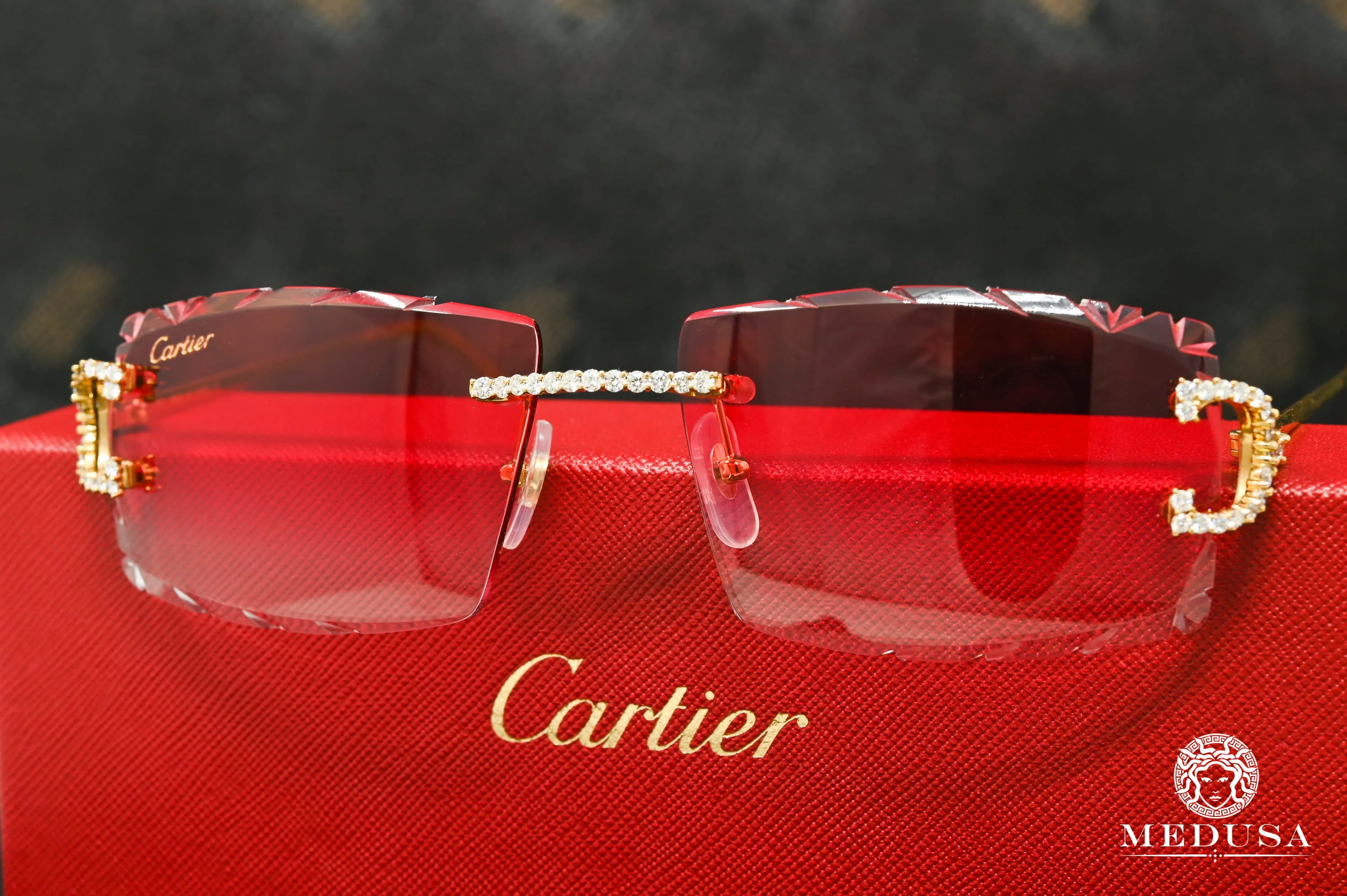 Cartier C | Gold & Red Diamond Cut Lenses