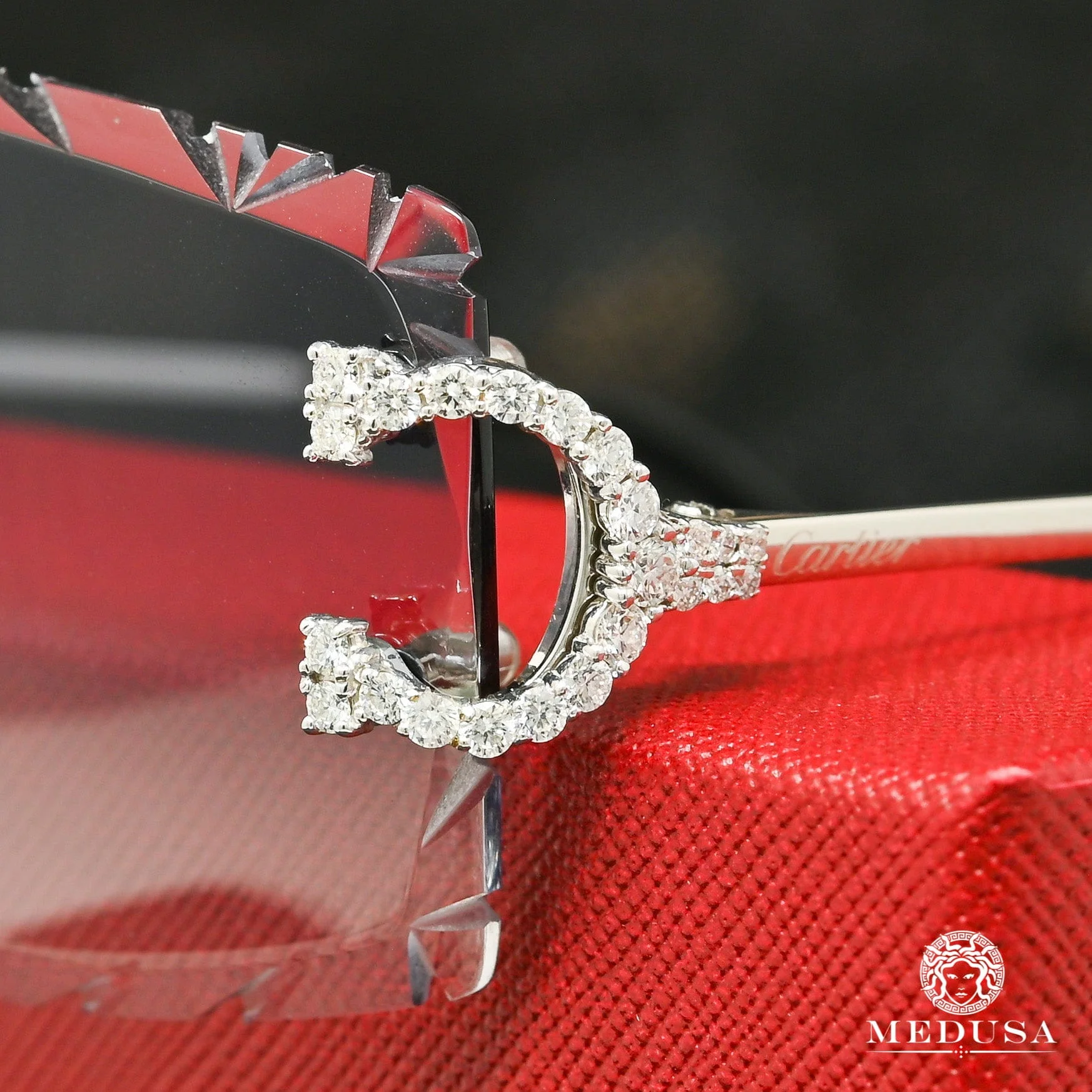Cartier C | Silver & Black Diamond Cut Lenses - Image 2