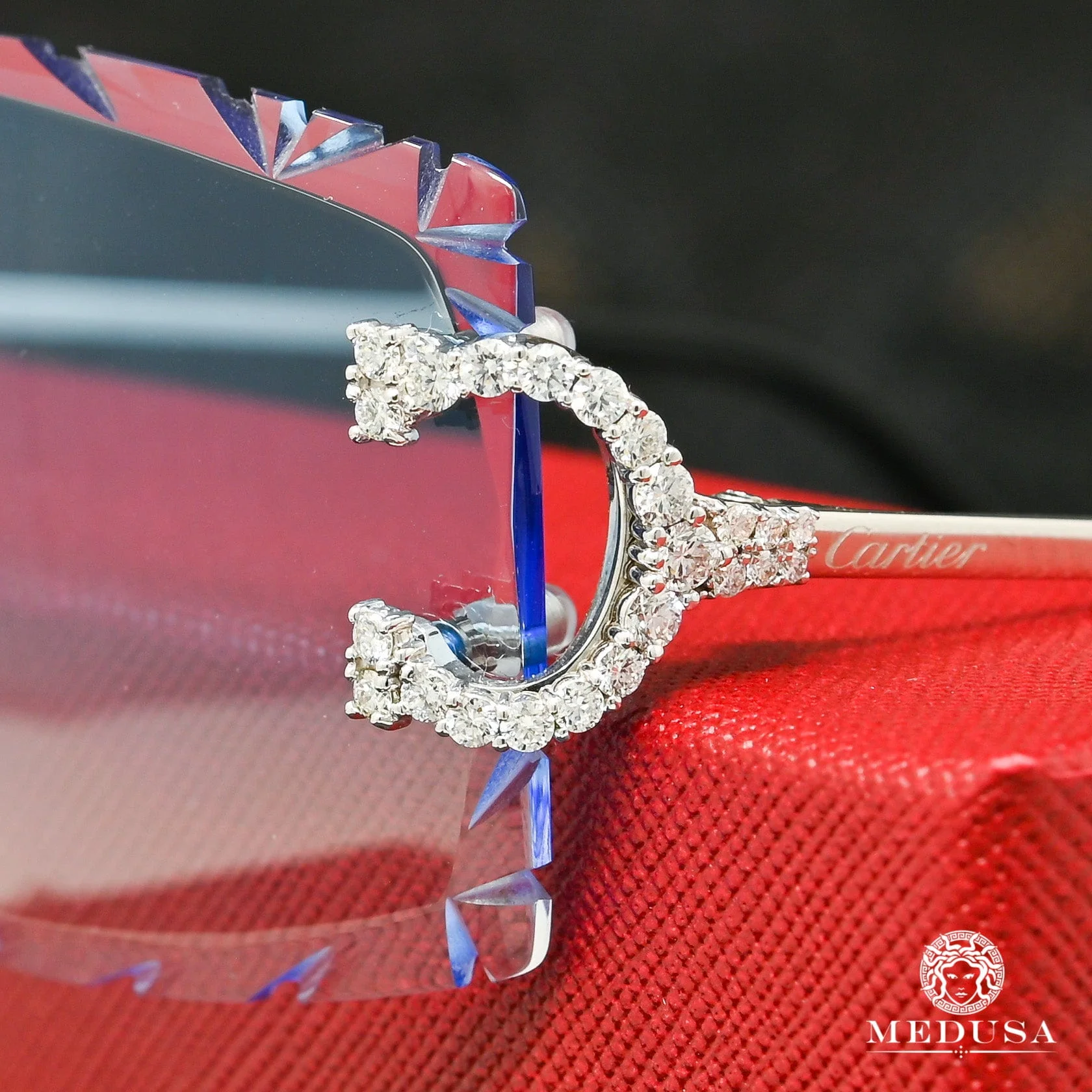 Cartier C | Silver & Blue Diamond Cut Lenses - Image 2