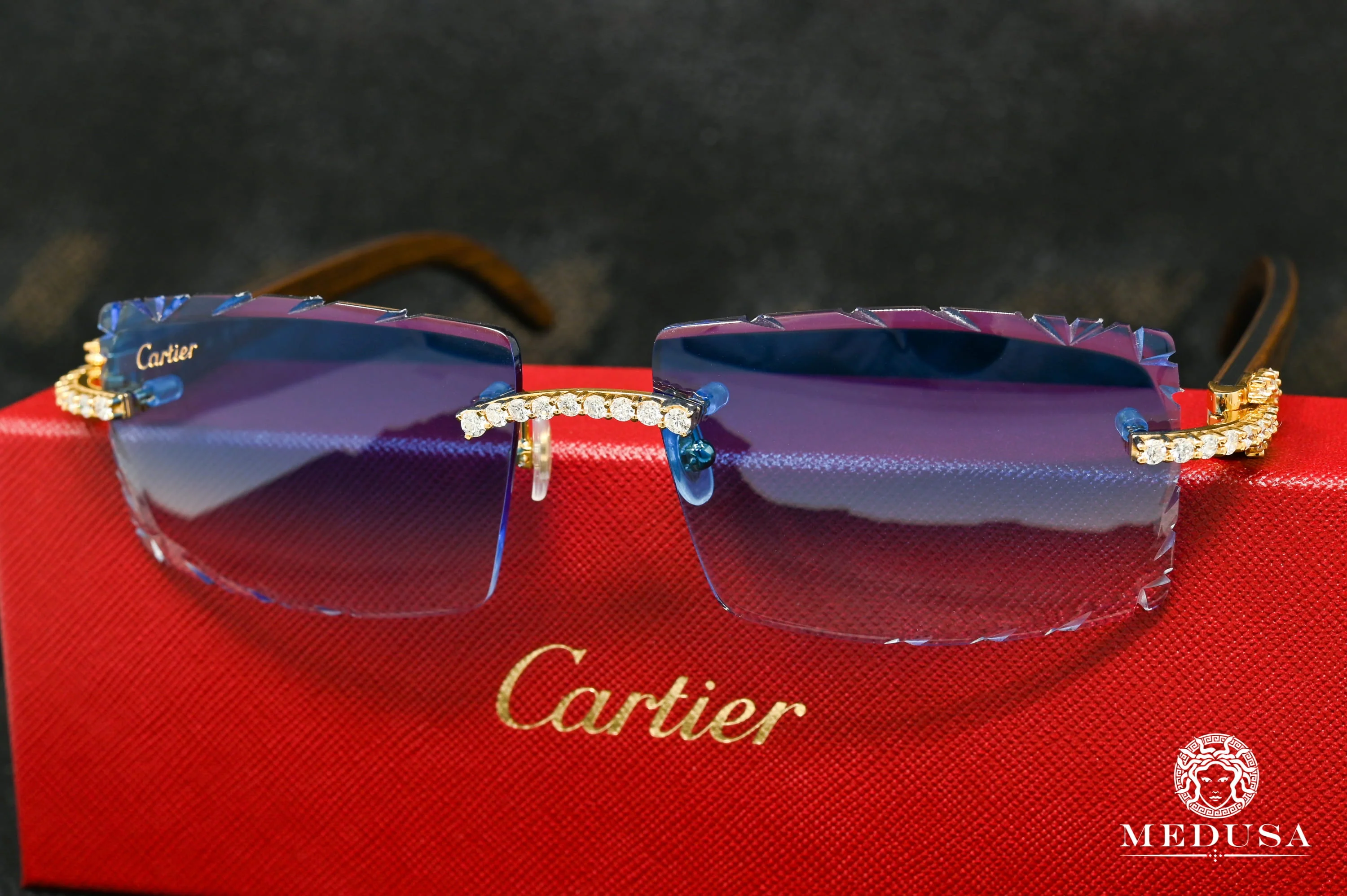 Cartier Signature C | Wood & Bleu Diamond Cut Lenses