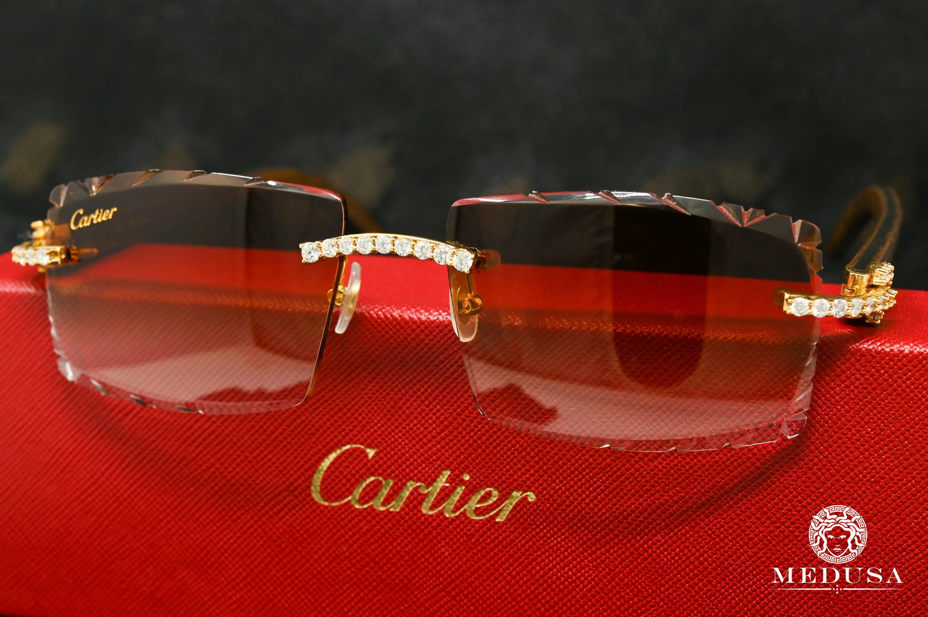 Cartier Signature C | Wood & Brown Diamond Cut Lenses