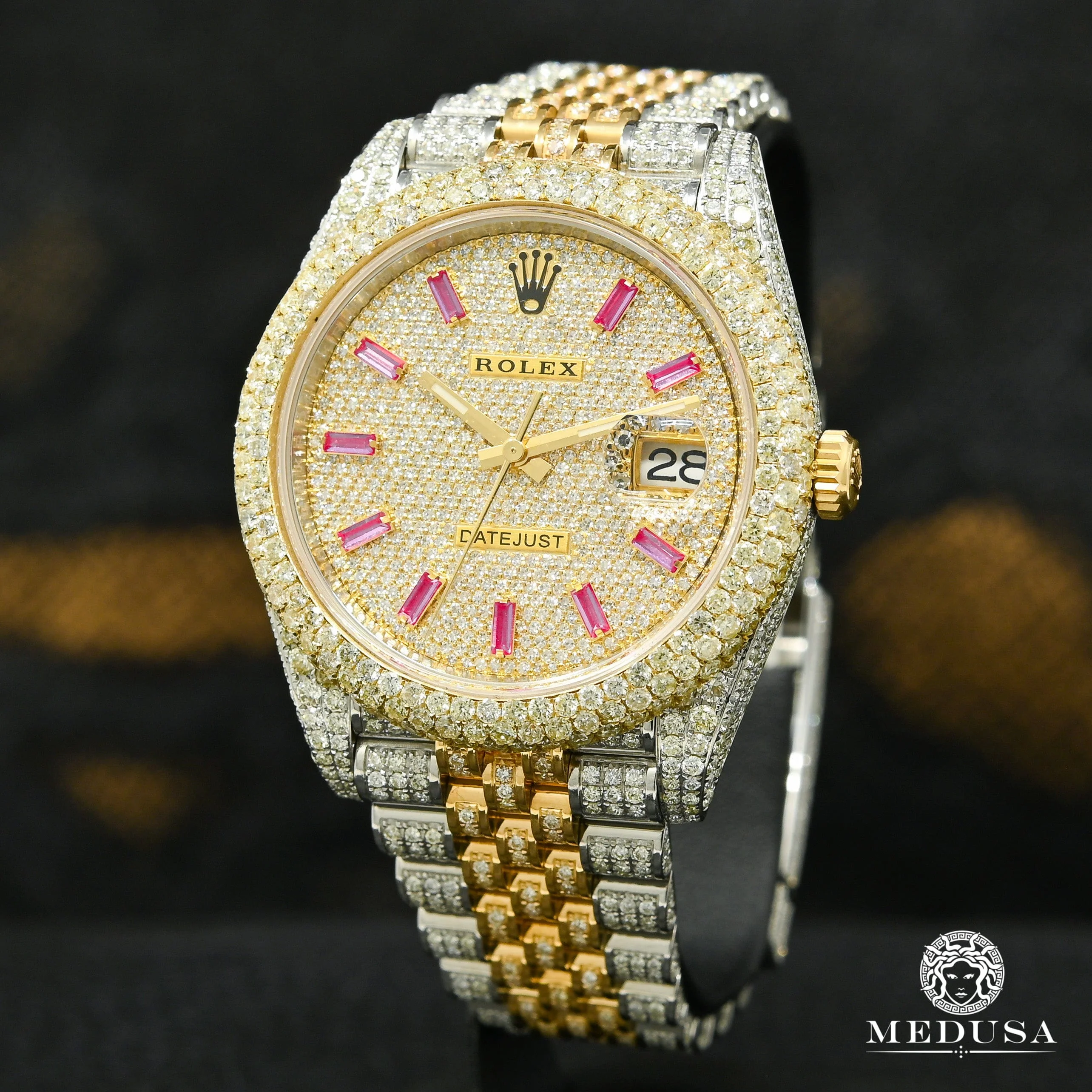 Rolex Datejust 41mm - 2 Tones Full Honeycomb Ruby Baguette