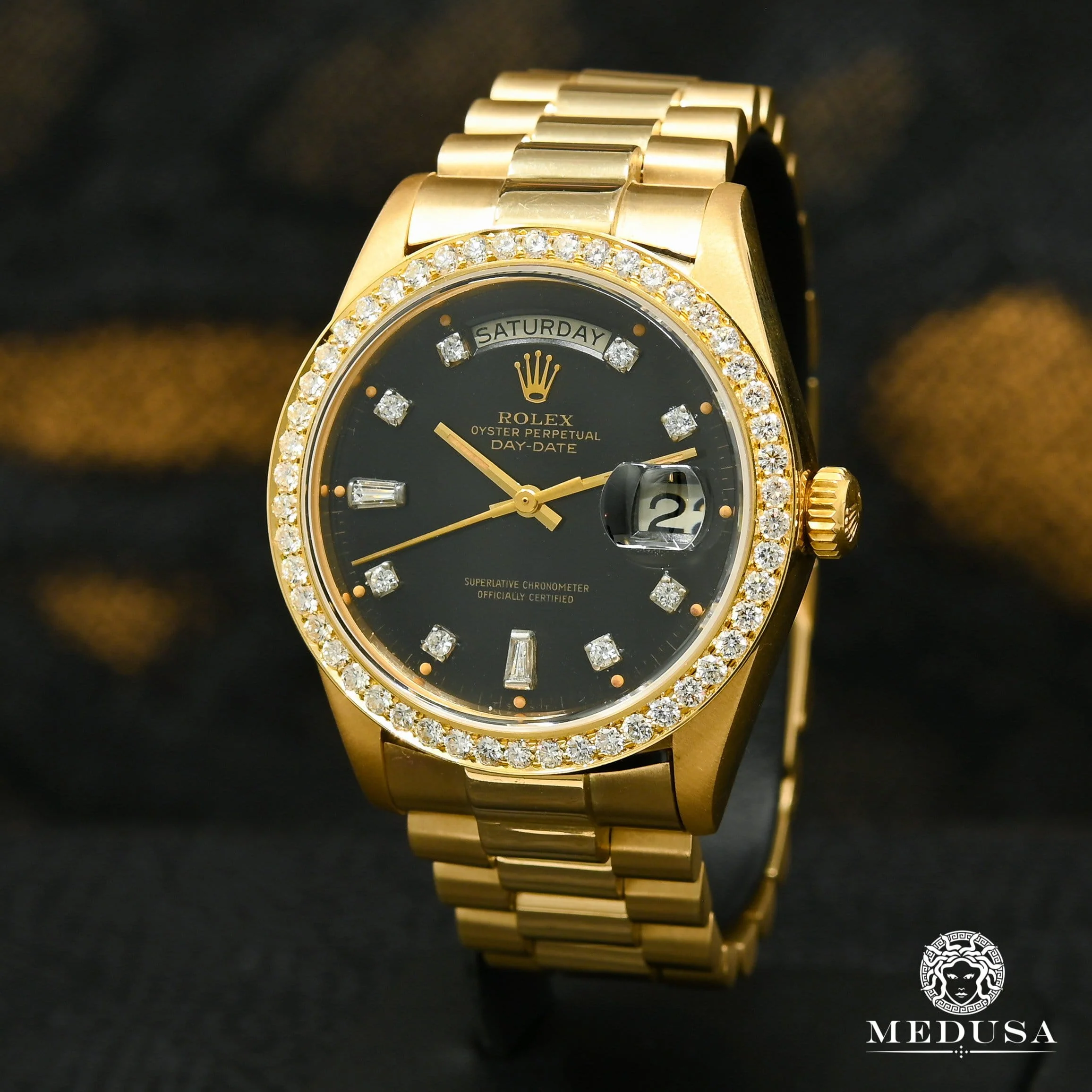 Rolex President Day-Date 36mm - Black Baguette Small Bezel