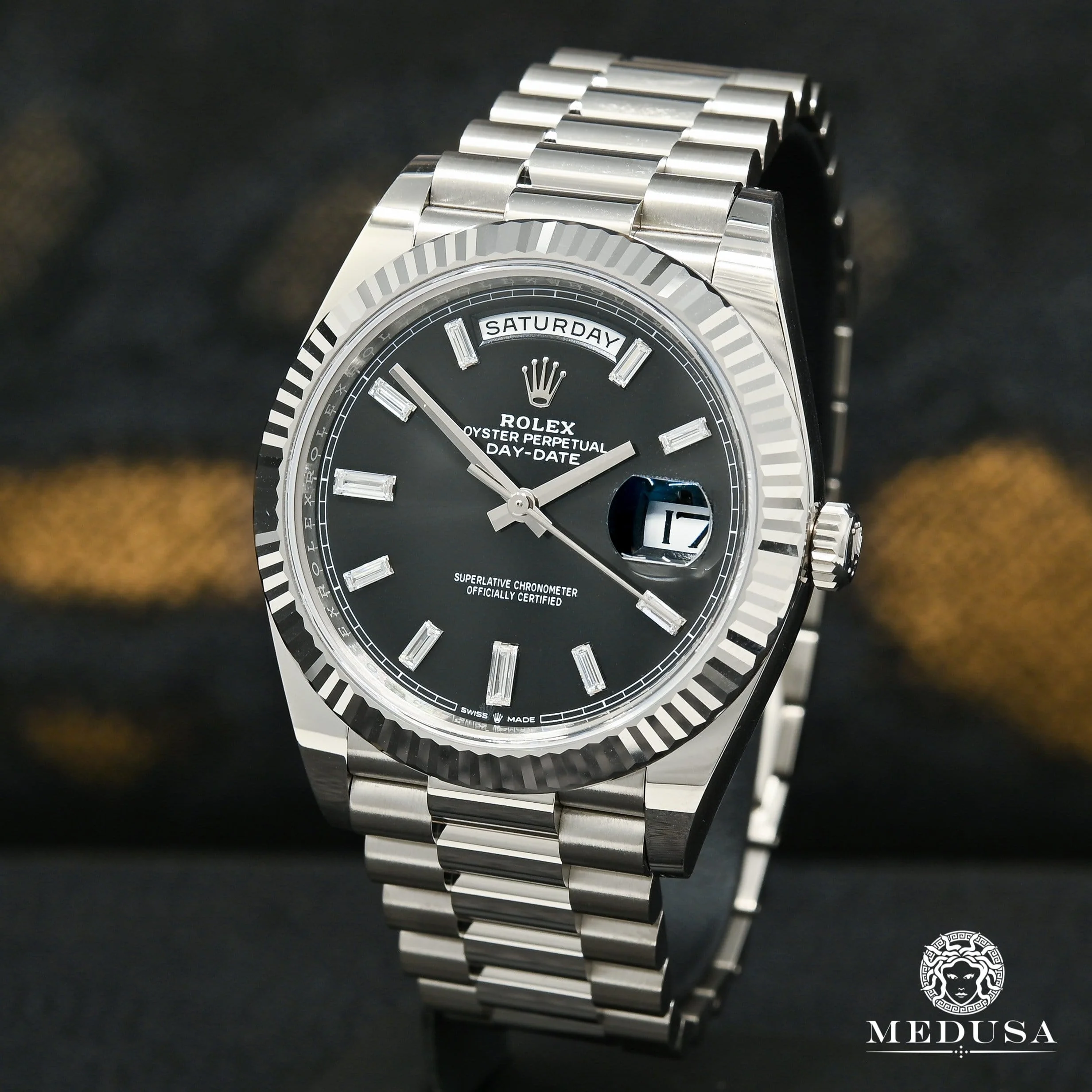 Rolex President Day-Date 40mm - Black Baguette White Gold