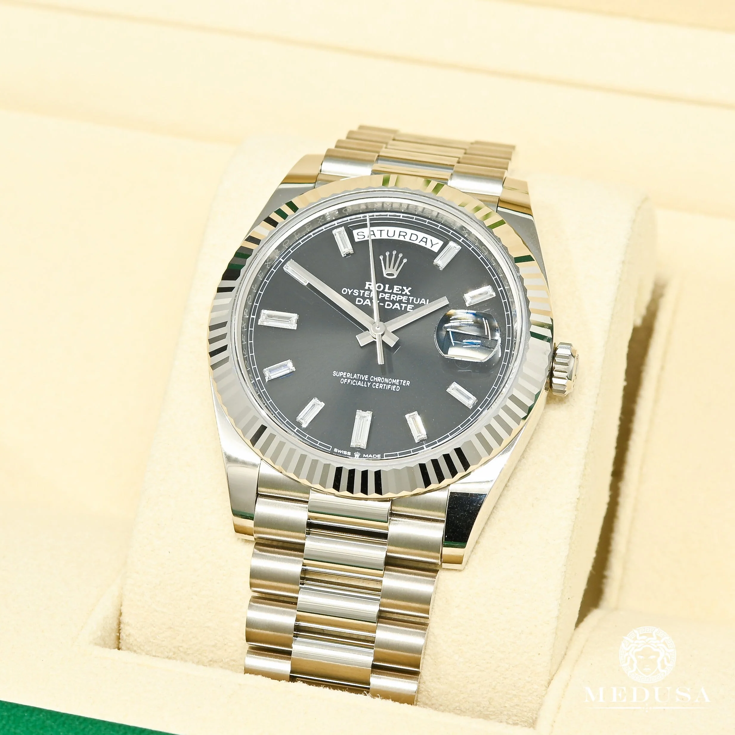 Rolex President Day-Date 40mm - Black Baguette White Gold - Image 3