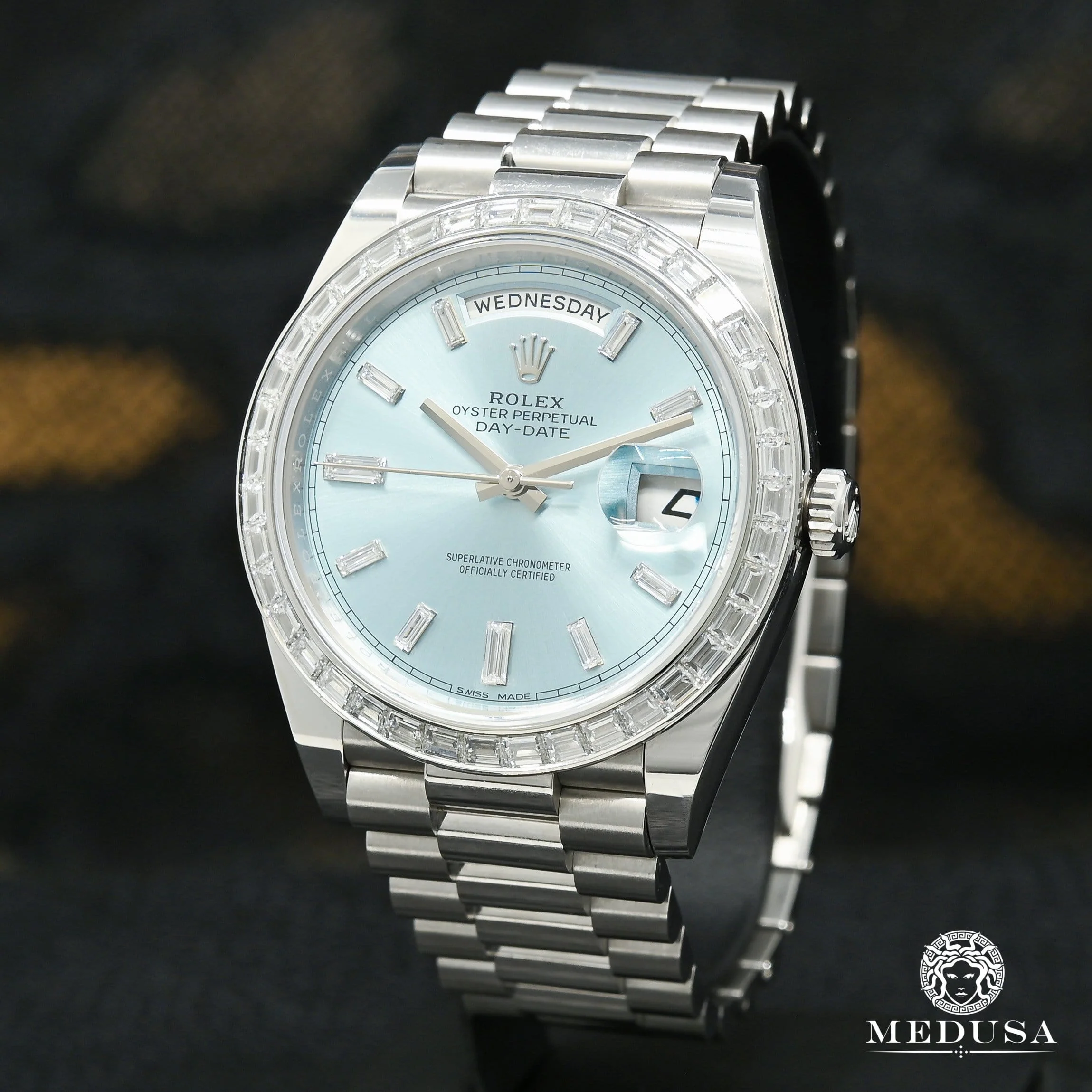 Rolex President Day-Date 40mm - Platinum Blue Baguette Index
